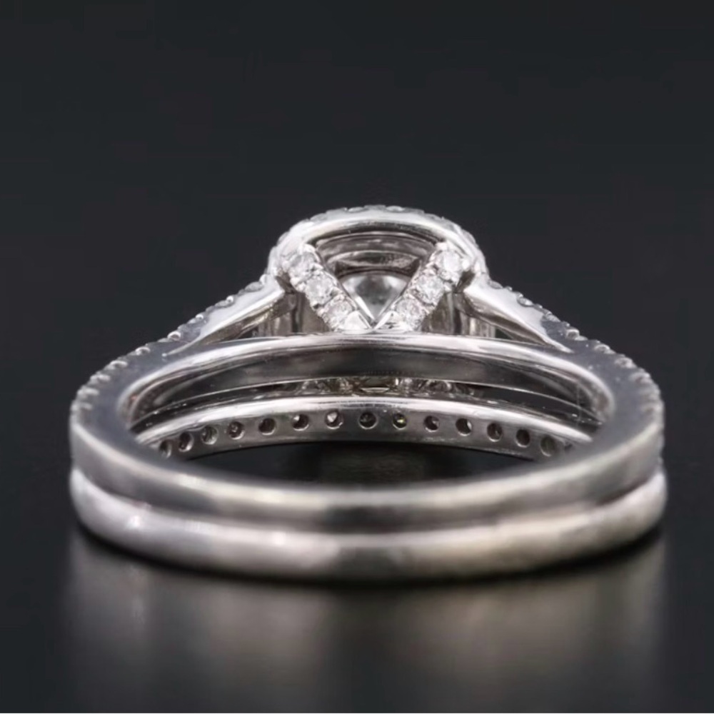 Double Halo Round Real Diamond Wedding Ring in 14k White Gold - Picture 6 of 13